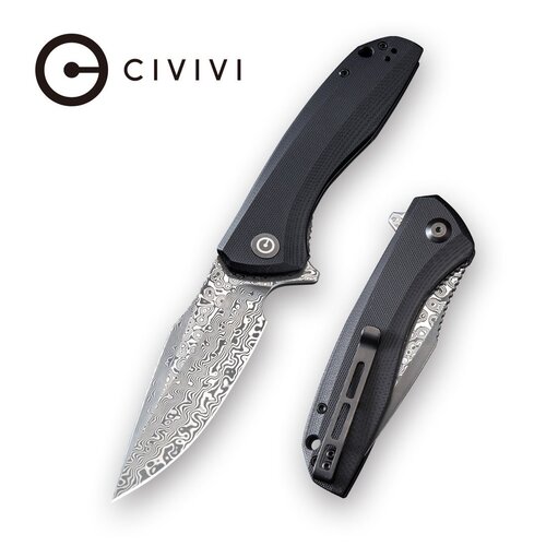 CIVIVI C801DS BAKLASH DAMASCUS FLIPPER FOLDING KNIFE, BLACK MICARTA