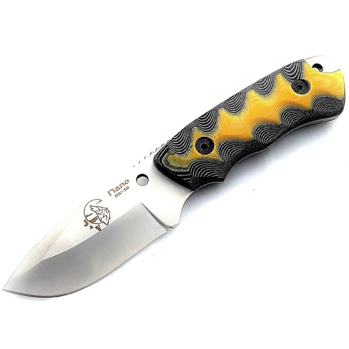 J & V Adventure Knives NANO-2 Black HiVis Yellow Micarta