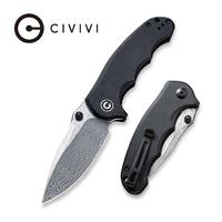 CIVIVI C913DS-1 HOOLIGAN DAMASCUS FLIPPER FOLDING KNIFE, BLACK G10 MICARTA
