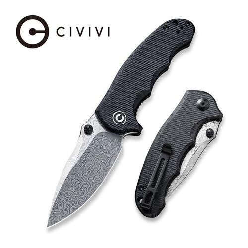 CIVIVI C913DS-1 HOOLIGAN DAMASCUS FLIPPER FOLDING KNIFE, BLACK G10 MICARTA